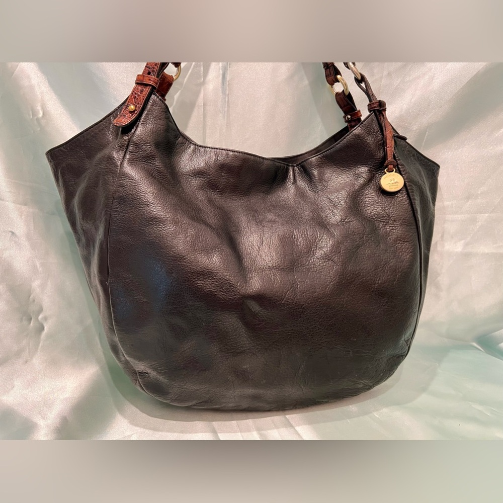 Brahmin - Vintage Croc Black Leather W/Brown straps Large Hobo/Tote Bag - Picture 5 of 16